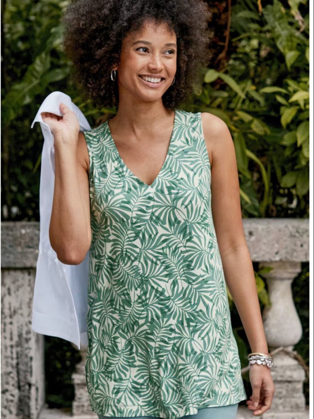 J.Jill Wearever V-NeckTunic Tank Palm Print - Size M